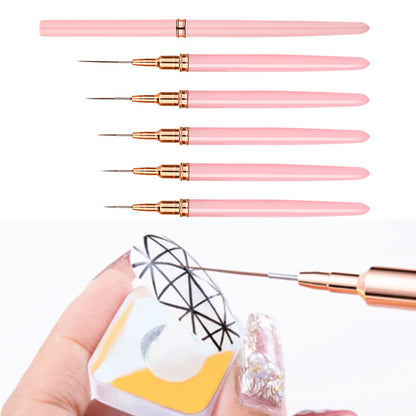 5PCS Nail Art Liner Brushes Set Nail Tools For Long Lines Thin Details Fine Drawing