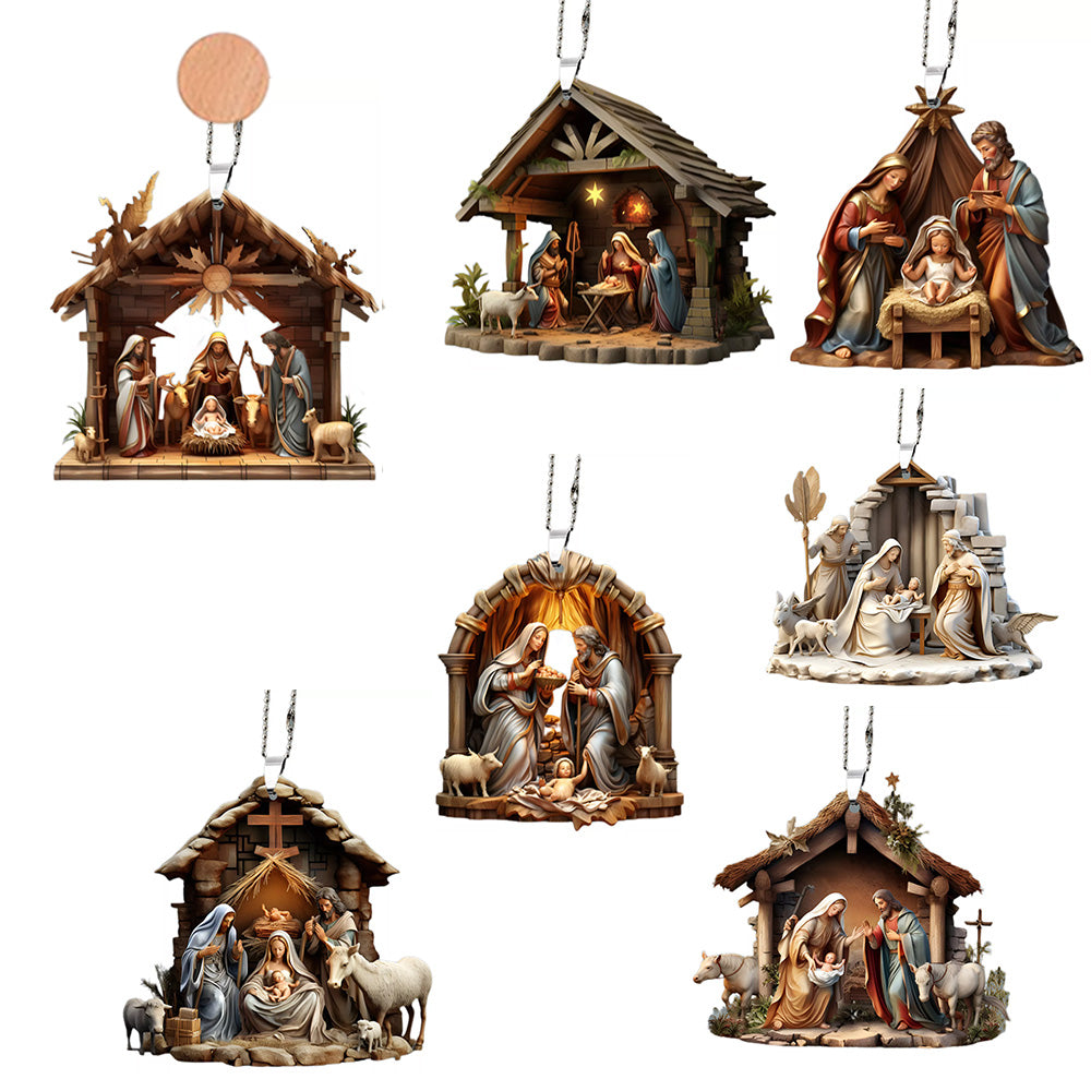 7Pcs 2D Christmas Nativity Scene Ornaments the Birth of Jesus Decor
