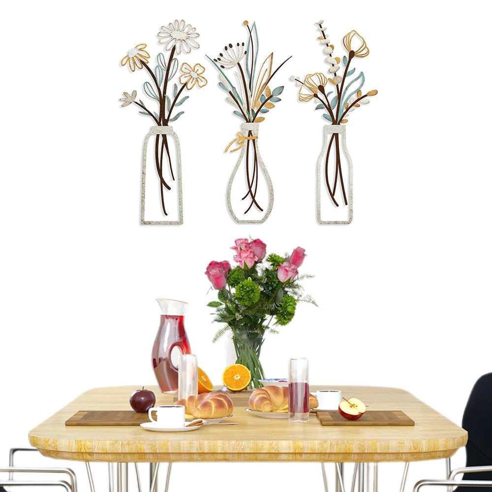 3Pcs Metal Floral Wall Decor Set Rustic Flower Wall Art for Living Room Bedroom