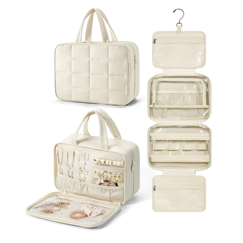 2Pcs Travel Toiletry Bag Jewelry Organizer Hanging Makeup Bag Trolley Belt
