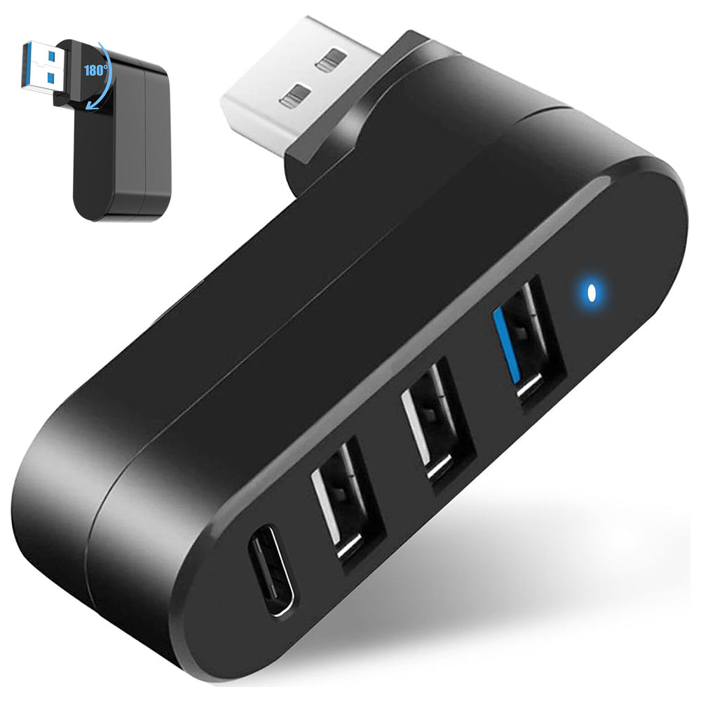 4-Port USB 3.0 Hub 180-Degree Rotating USB Splitter for Laptop Car