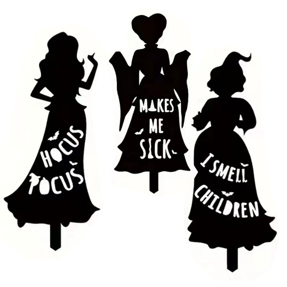 3Pcs Halloween Party Hocus Pocus Witch Yard Sign Stakes Garden Outdoor Decor Ornament