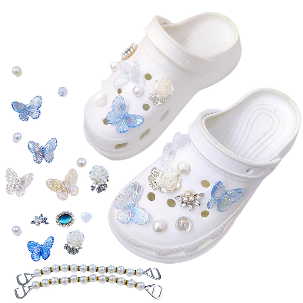Set of Vintage Butterfly Flower Pearl Chain Decoration for Croc Shoes