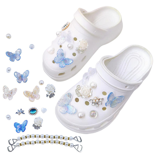 Set of Vintage Butterfly Flower Pearl Chain Decoration for Croc Shoes