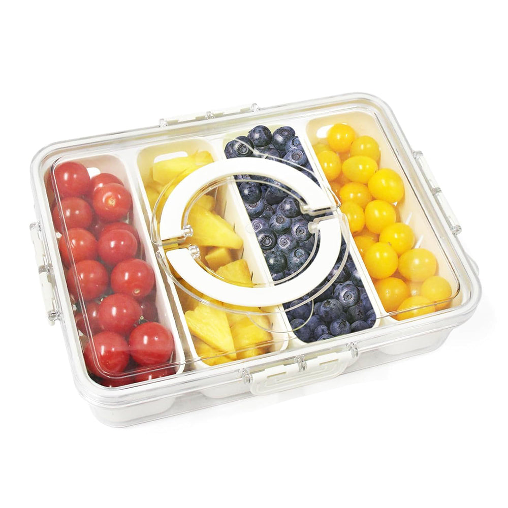 Divided Serving Tray with Lid and Handle 4 Compartments Snack Container
