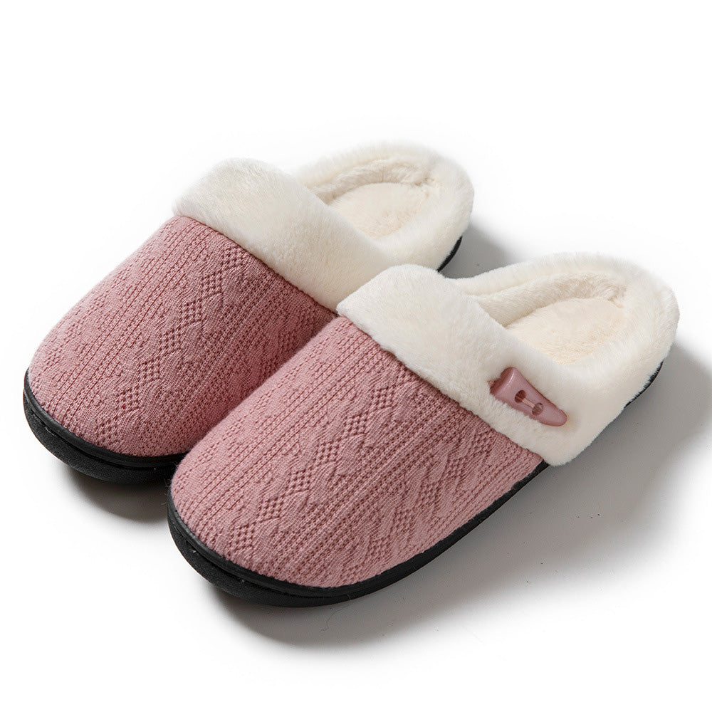 Indoor Non Slip Fuzzy Slippers for Women Warm Knitted House Shoes-Pink