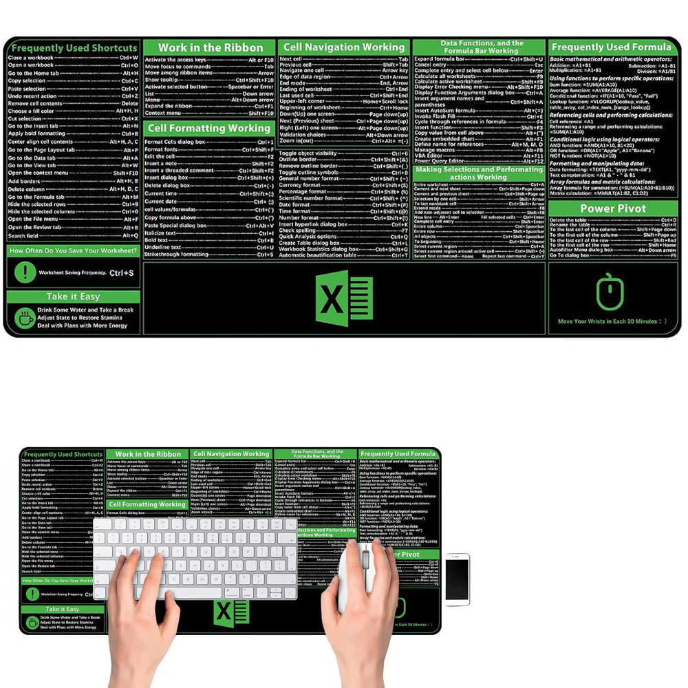 Excel Shortcuts Office Mouse Pad Keyboard Mat