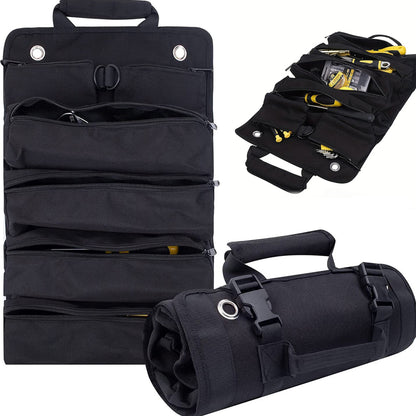 Roll-Up Hardware Tool Storage Bag with Detachable Zipper Pouch
