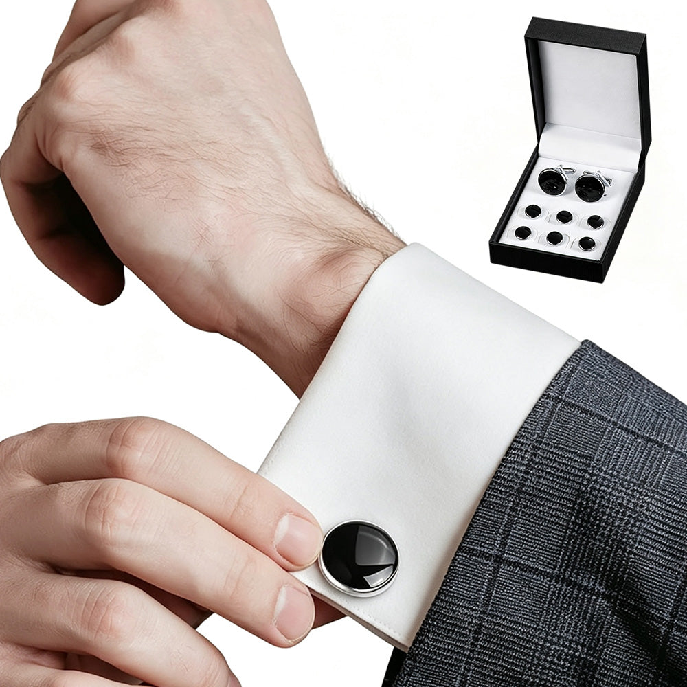 8 Pcs Men Tuxedo Cufflink and Shirt Stud Set for Weddings and Parties