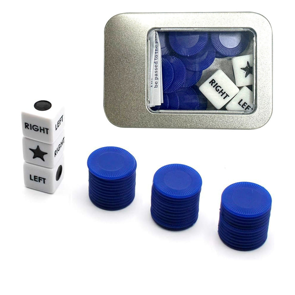 Left Right Center Dice Game Prime Set with 3 Dices 24 Chips for Party Family Fun