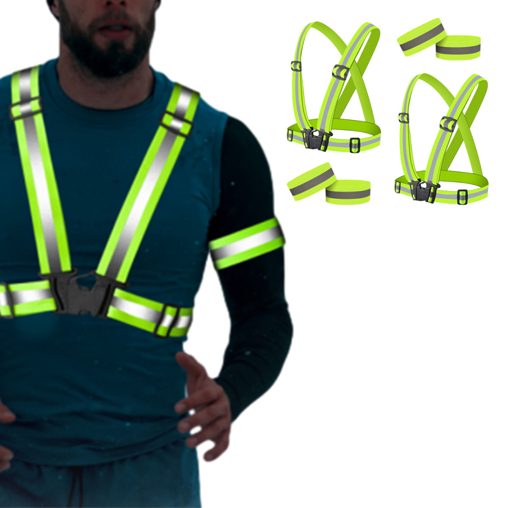2Pcs Reflective Adjustable Security Vests with 4 Arm Bands for Running