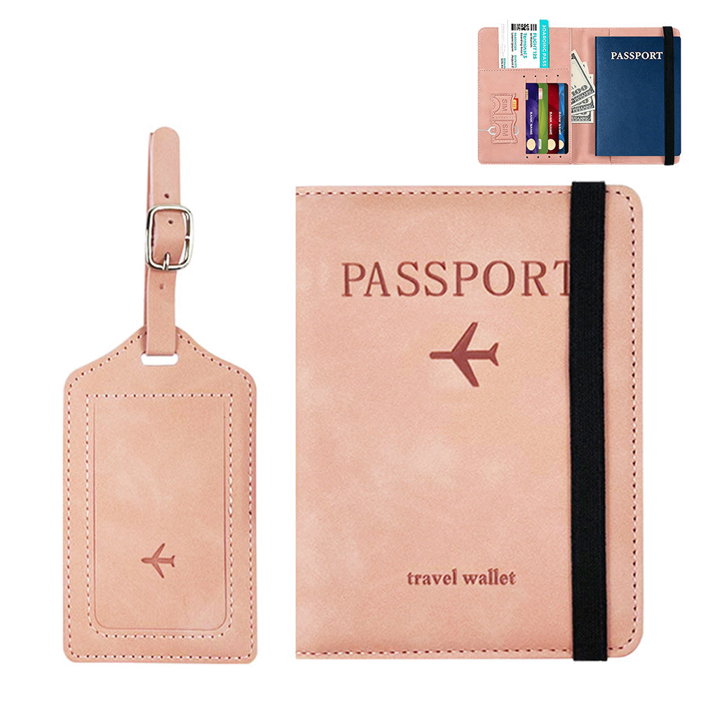 RFID Shield Passport Holder and Luggage Tag Set PU Leather Organizer