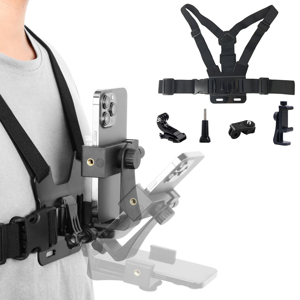 Mobile Phone Chest Mount Harness Strap Holder with Rotating Phone Clip