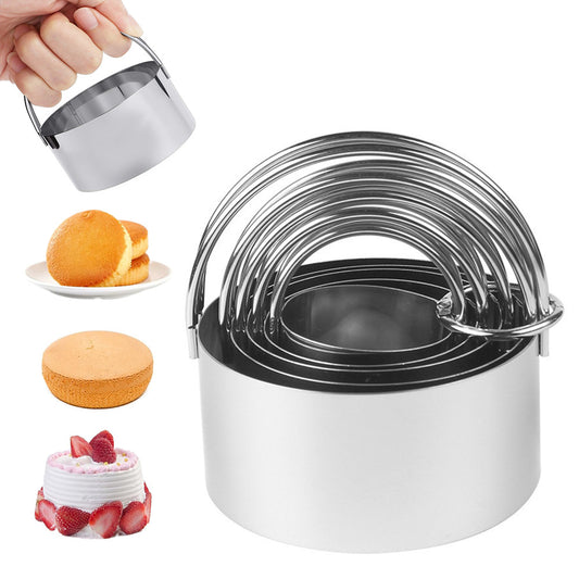 5 Pieces Stainless Steel Round Cookie Cutters with Handle Cake Baking Dough Tools