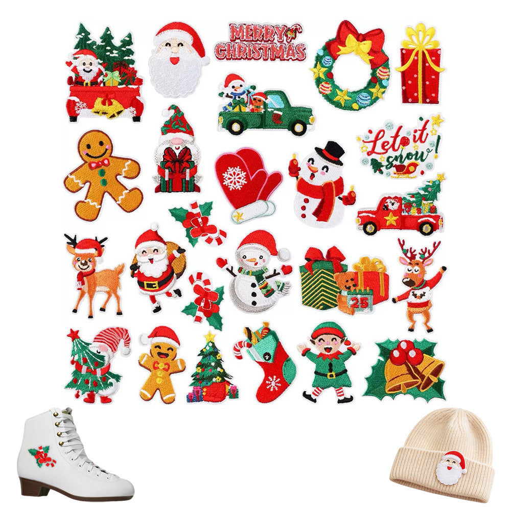 Christmas Embroidered Iron-On Letter and Pattern Patch Set for Clothes