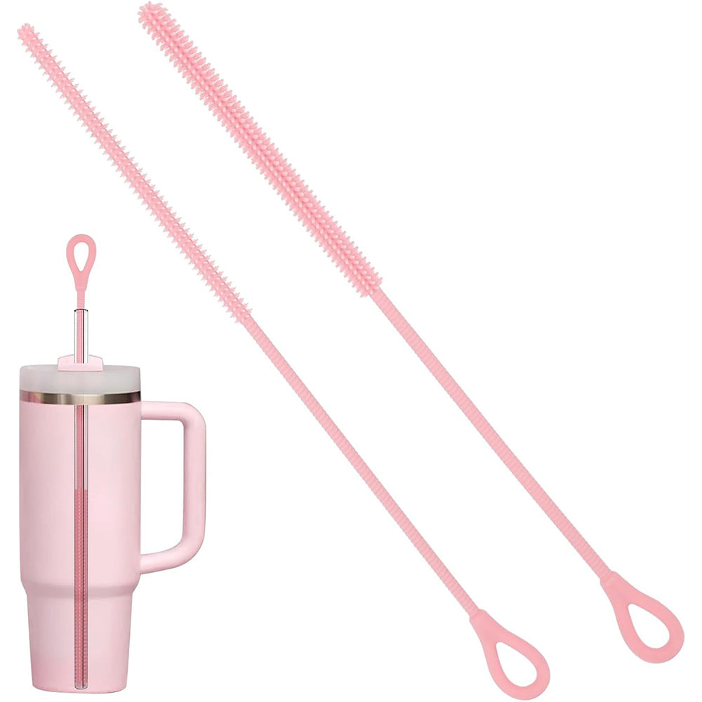 2Pcs Silicone Straw Cleaner Brush Non-slip Handle for Clearing Glass Smoothie Straws
