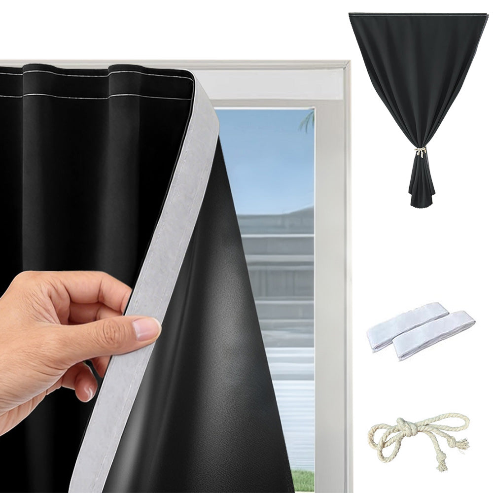 Blackout Curtains No Drill Adhesive Curtains for Bedroom Living Room Office-Black