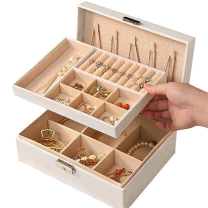 Jewellery Organiser Case Box Holder Storage Earring Ring Display with Lock and Key
