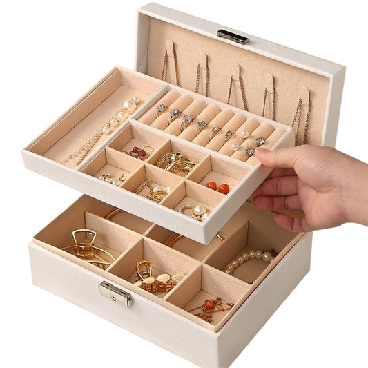 Jewellery Organiser Case Box Holder Storage Earring Ring Display with Lock and Key