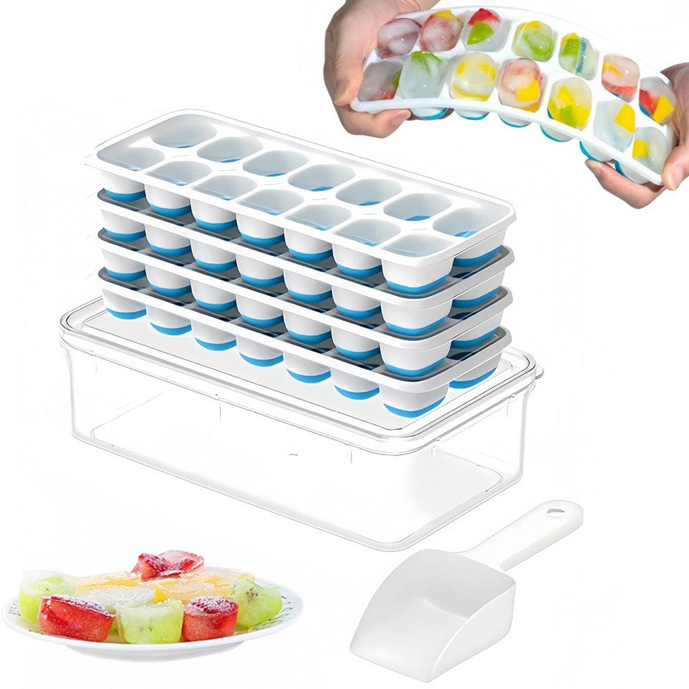 Large Capacity Ice Cube Tray Set with Storage Container and Scoop