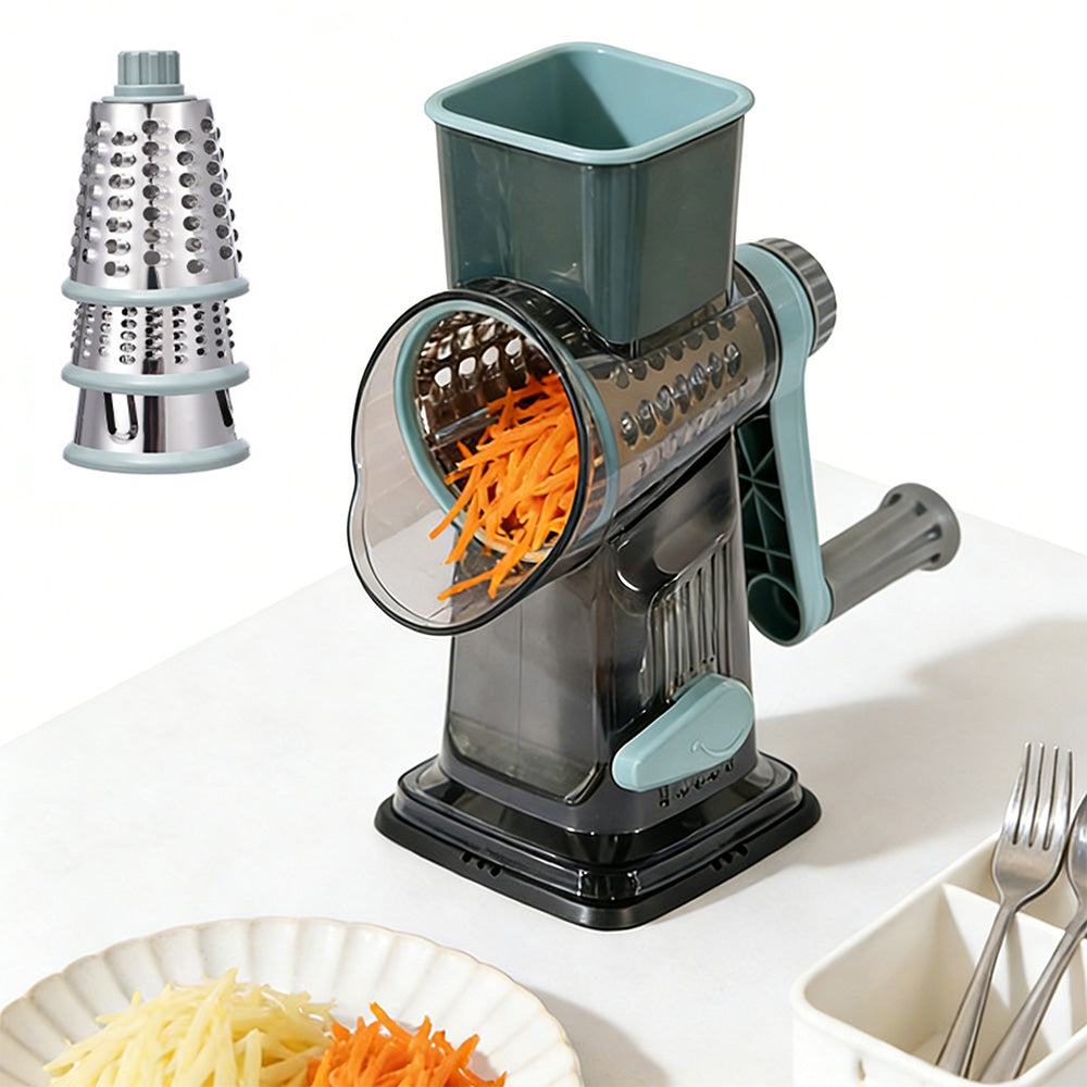 Rotary Vegetable Chopper 3-Blade Cylinder Hand-Cranked Slicer Shredder Grater