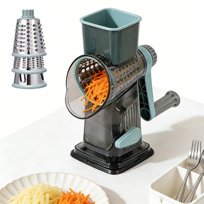 Rotary Vegetable Chopper 3-Blade Cylinder Hand-Cranked Slicer Shredder Grater