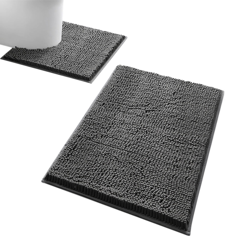 2 Piece Absorbent Bathroom Mat and U Shape Toilet Rug Set