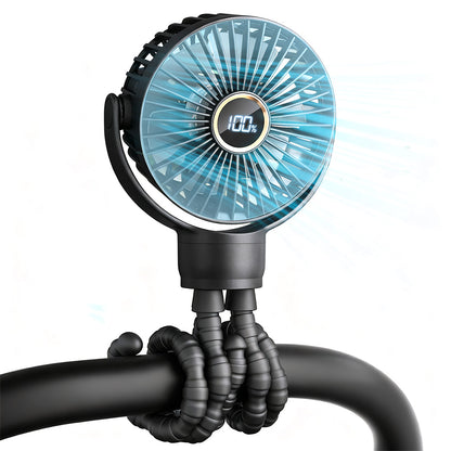 Portable Octopus Stroller Fan with Digital Display and 3 Speed Settings