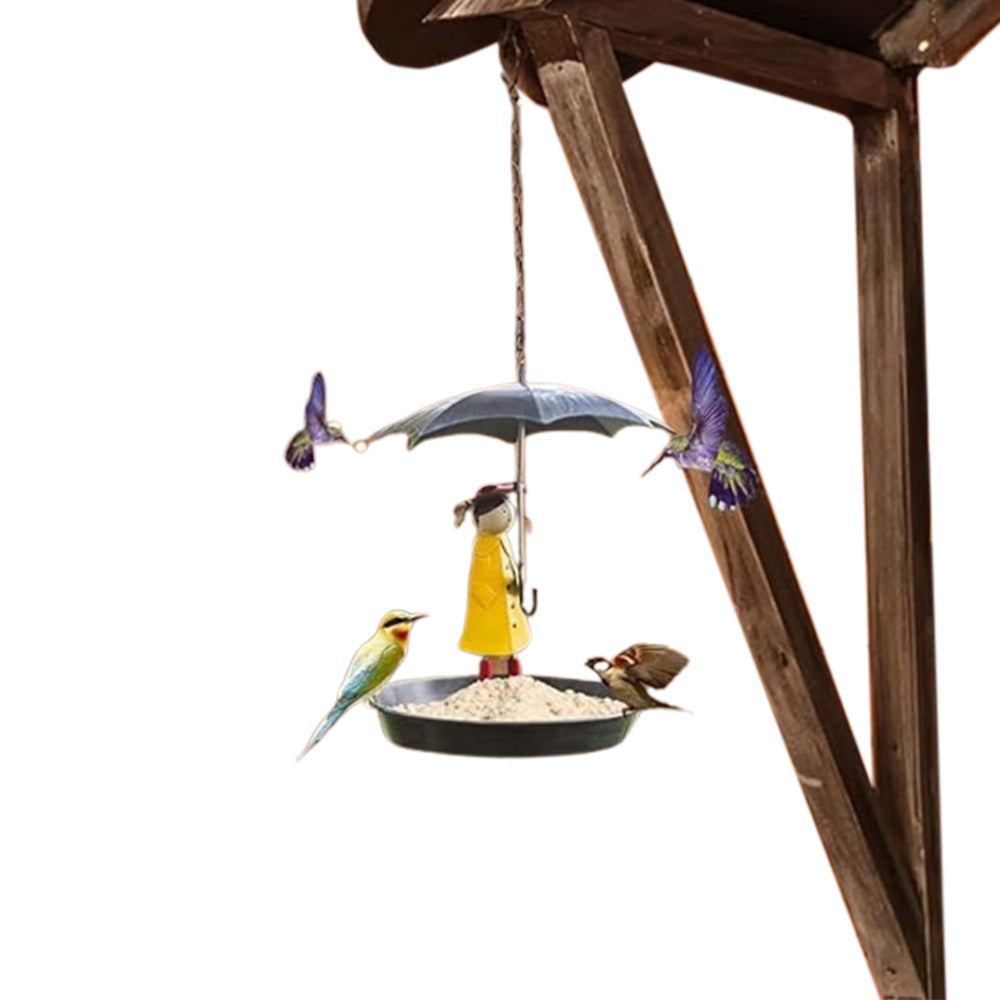 Garden Bird Feeder Ornament Umbrella Girl Hanging Outdoor Decor Feeding