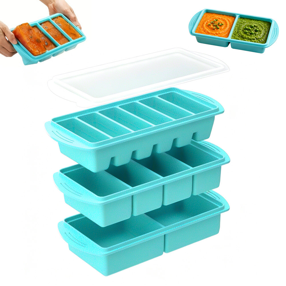 3 Pack Silicone Freezer Trays with Lids Multi-Size Silicone Freezer Moulds