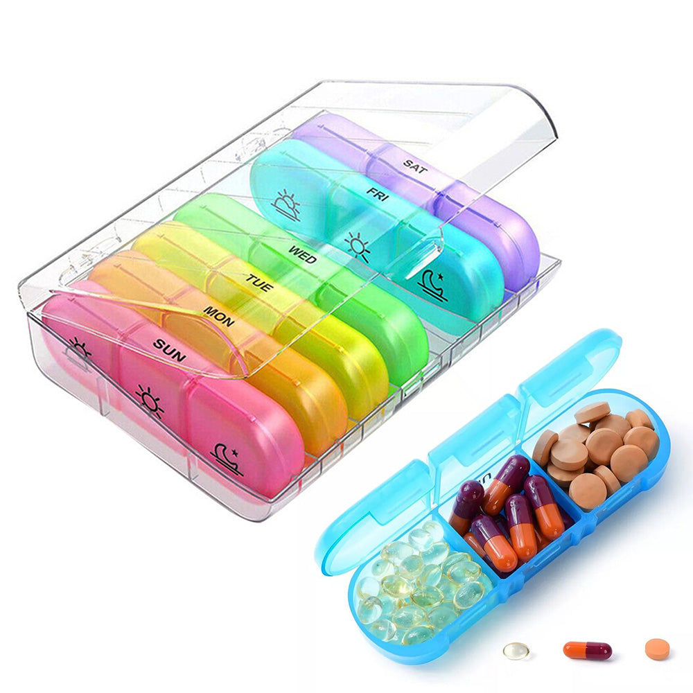 Weekly Pill Box Organizer 7 Days Tablet Storage Dispenser With One Side Large Openings