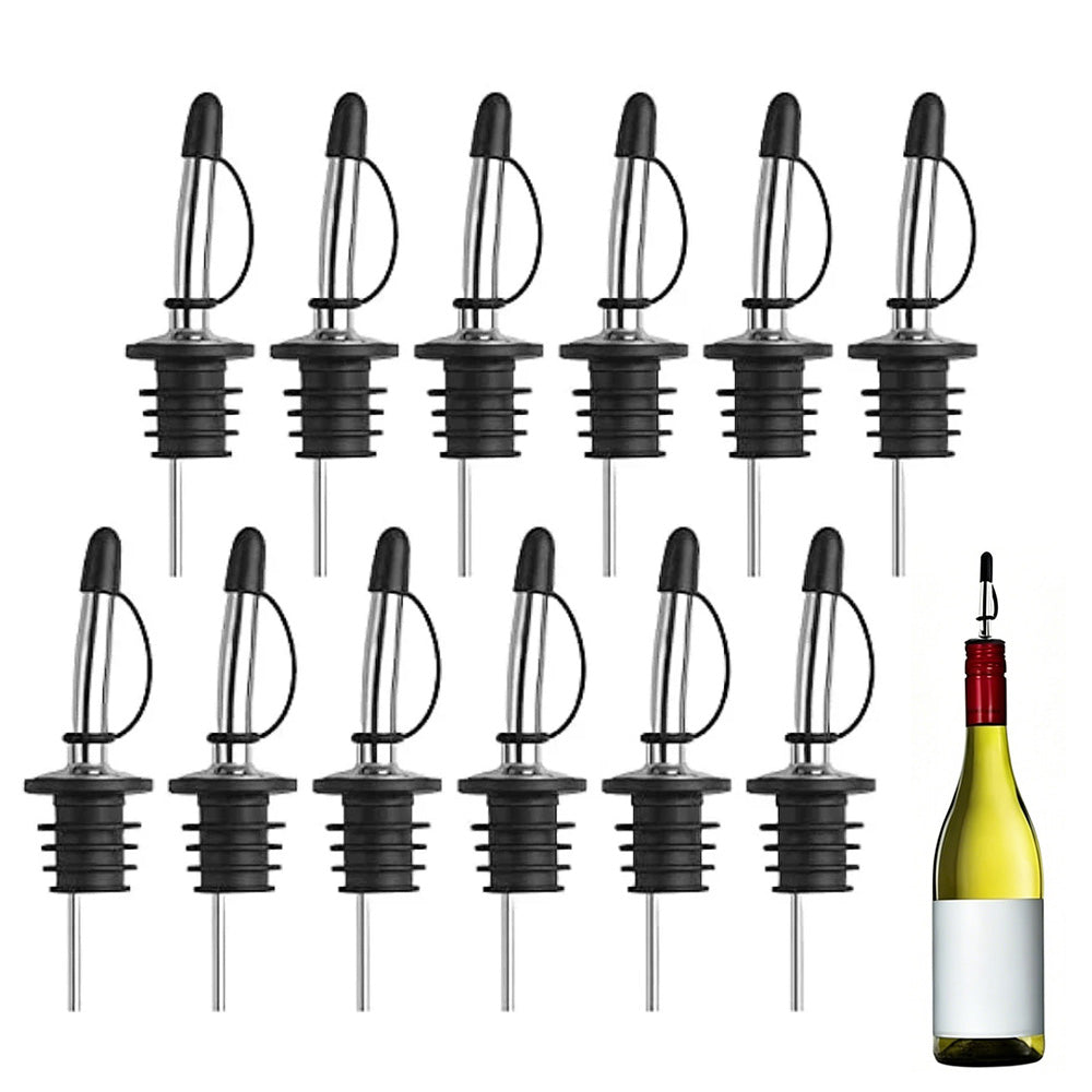 12Pcs Stainless Steel Non Drip Wine Pourers with Dust Caps
