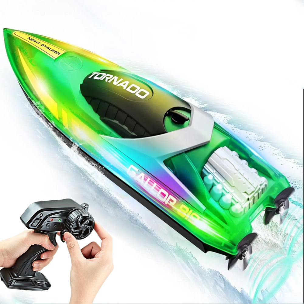 Rechargeable Water-resistant Remote Control Boat with Color LED Lights for Pool Lake