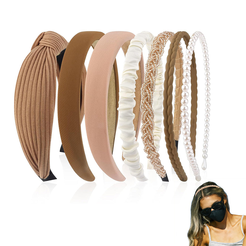 7 Piece Retro Pearl and Ribbon Hair Headband Set for Women