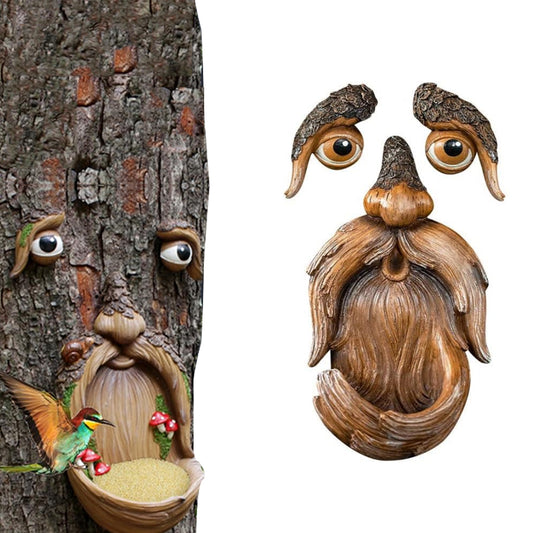 Resin Old Man Face Sculpture Bird Feeder for Outdoor Decoration