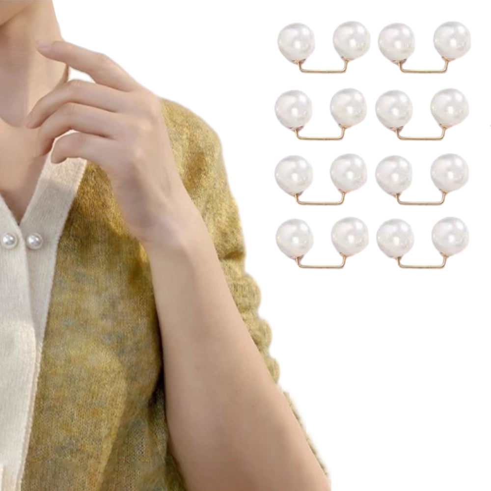 8Pcs Brooch Anti-Exposure Neckline Double-Headed Artificial Pearl Looper Right Angle