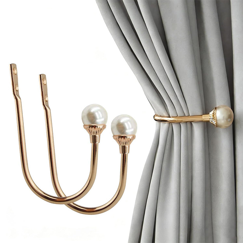 2Pcs U Shape Pearl Curtain Holdback Hooks with Screws