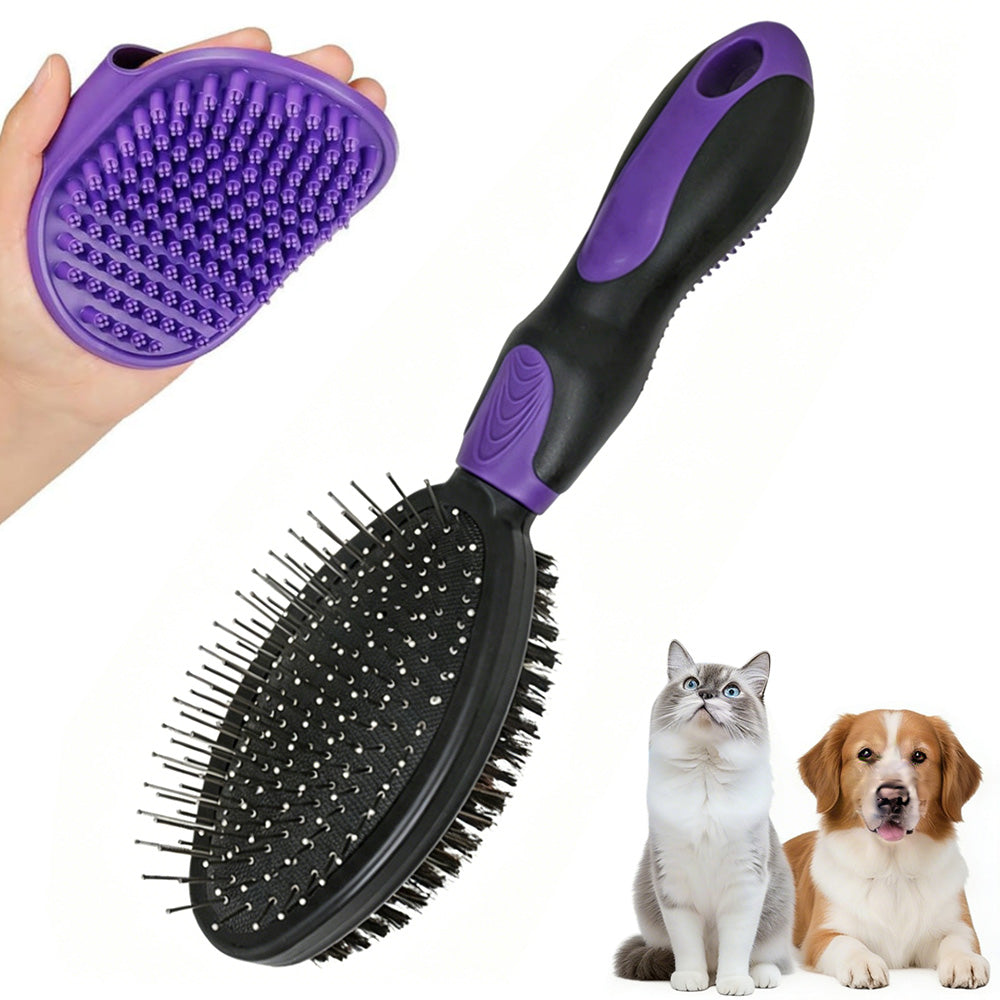 2 Pack Pet Grooming Brush Set Deshedding Double Sided Comb Massage Brush for Cats Dogs Horses