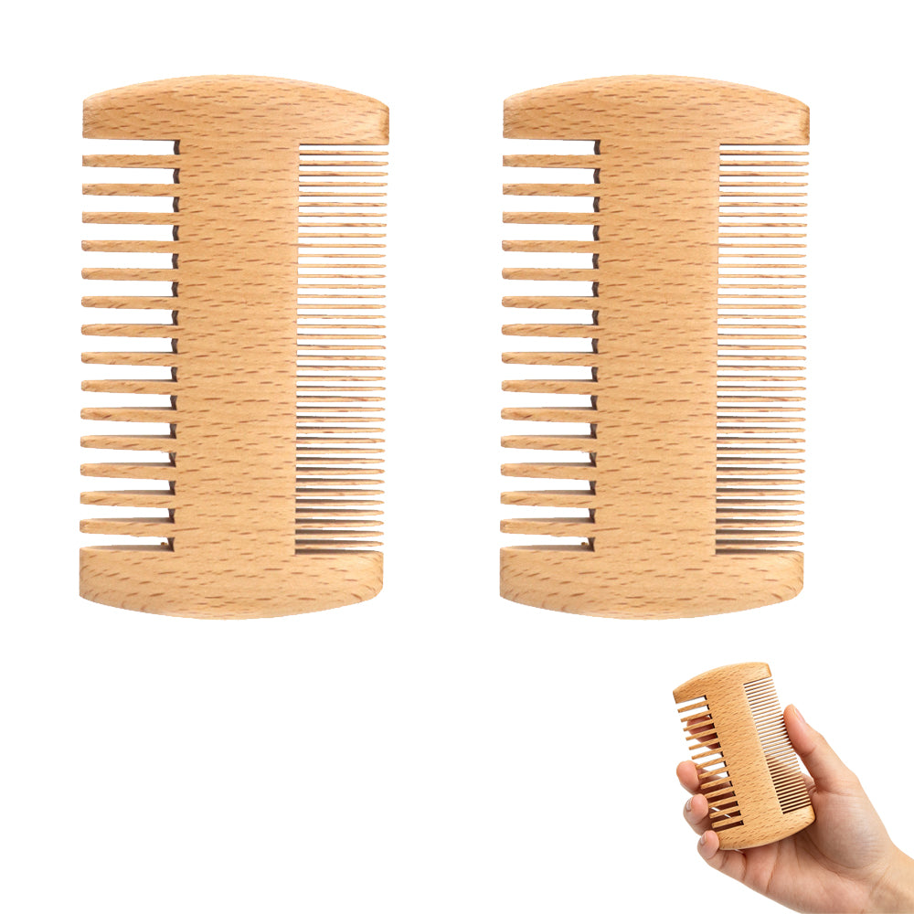 2PCS Double Sided Wooden Beard Comb for Beard Hair Portable Men Mustache Comb for Home Travel