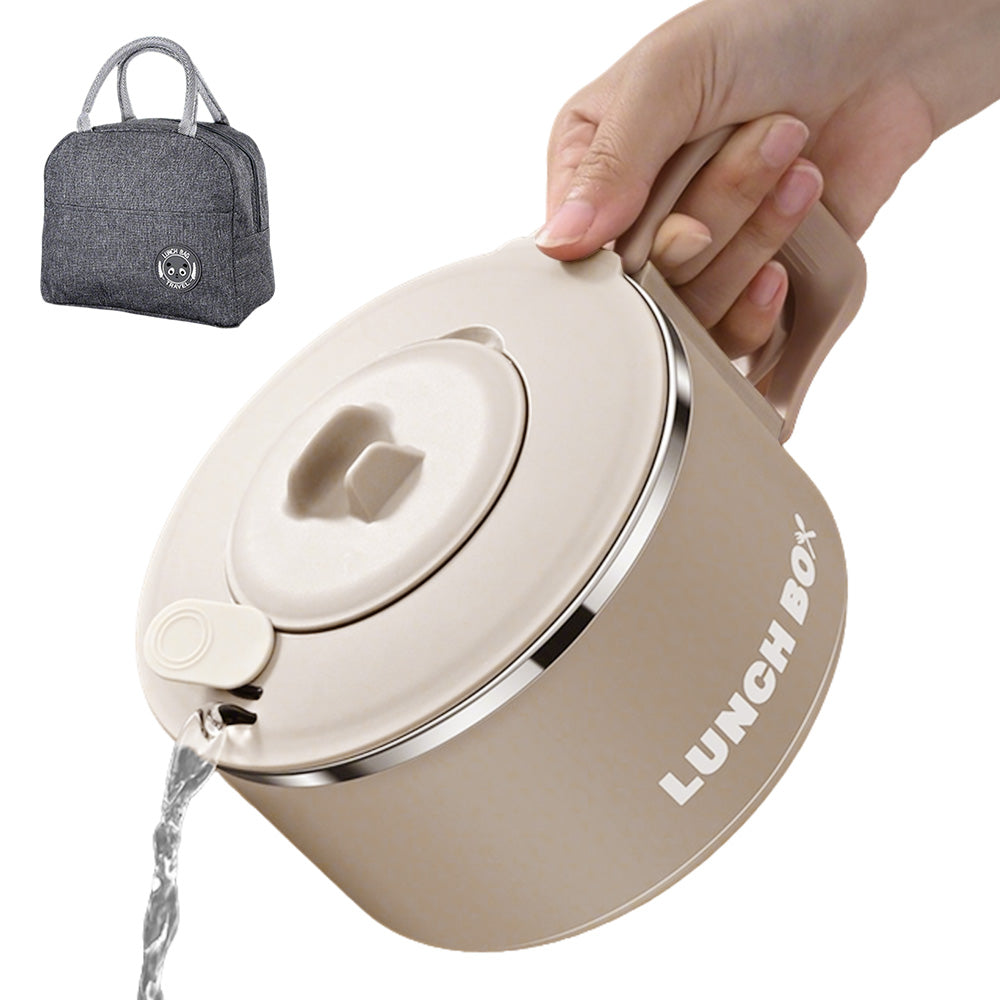 1200ML Large Ramen Bow with Lid Spoon Storage Bag Stainless Steel Food Container for Microwave