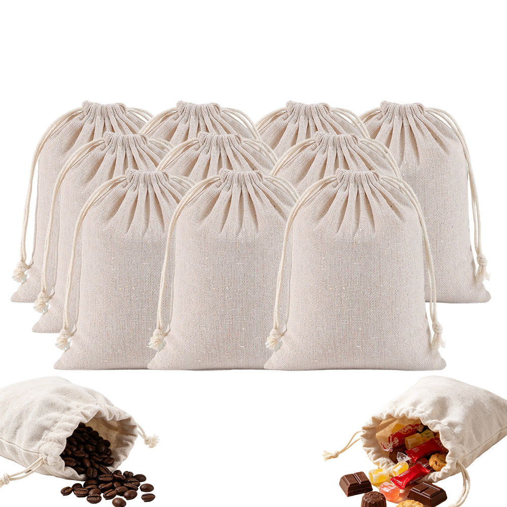 10 Pack Cotton Linen Drawstring Storage and Gift Bags in 2 Sizes