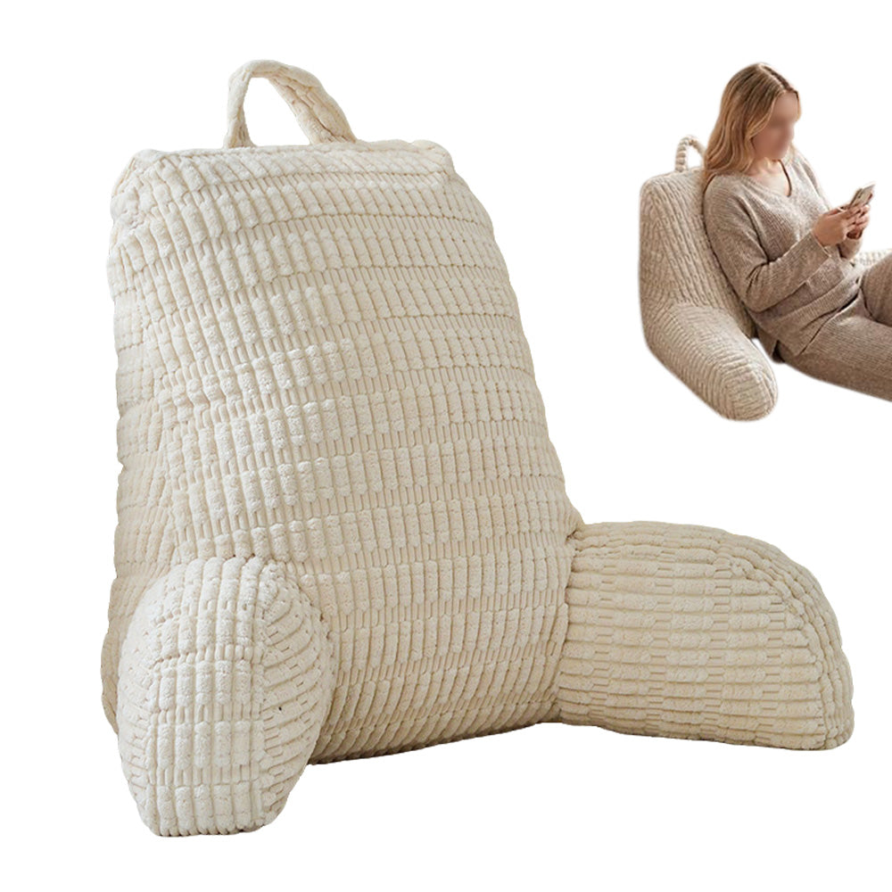 Bedside Backrest Cushion with Armrests Pocket and Washable Cover