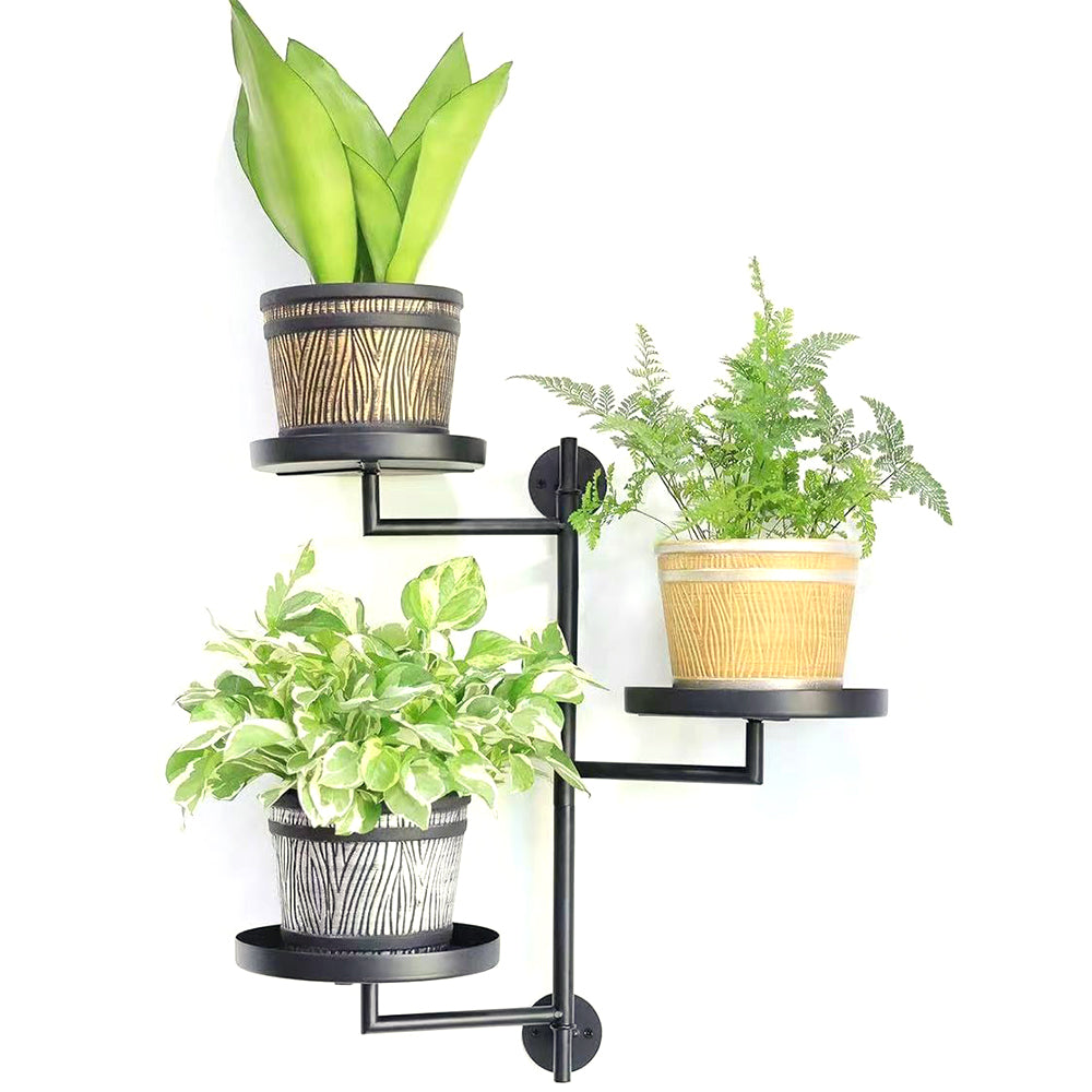 Indoor Wall Mount 3-Tier Rotating Metal Plant Stand for Multiple Plants