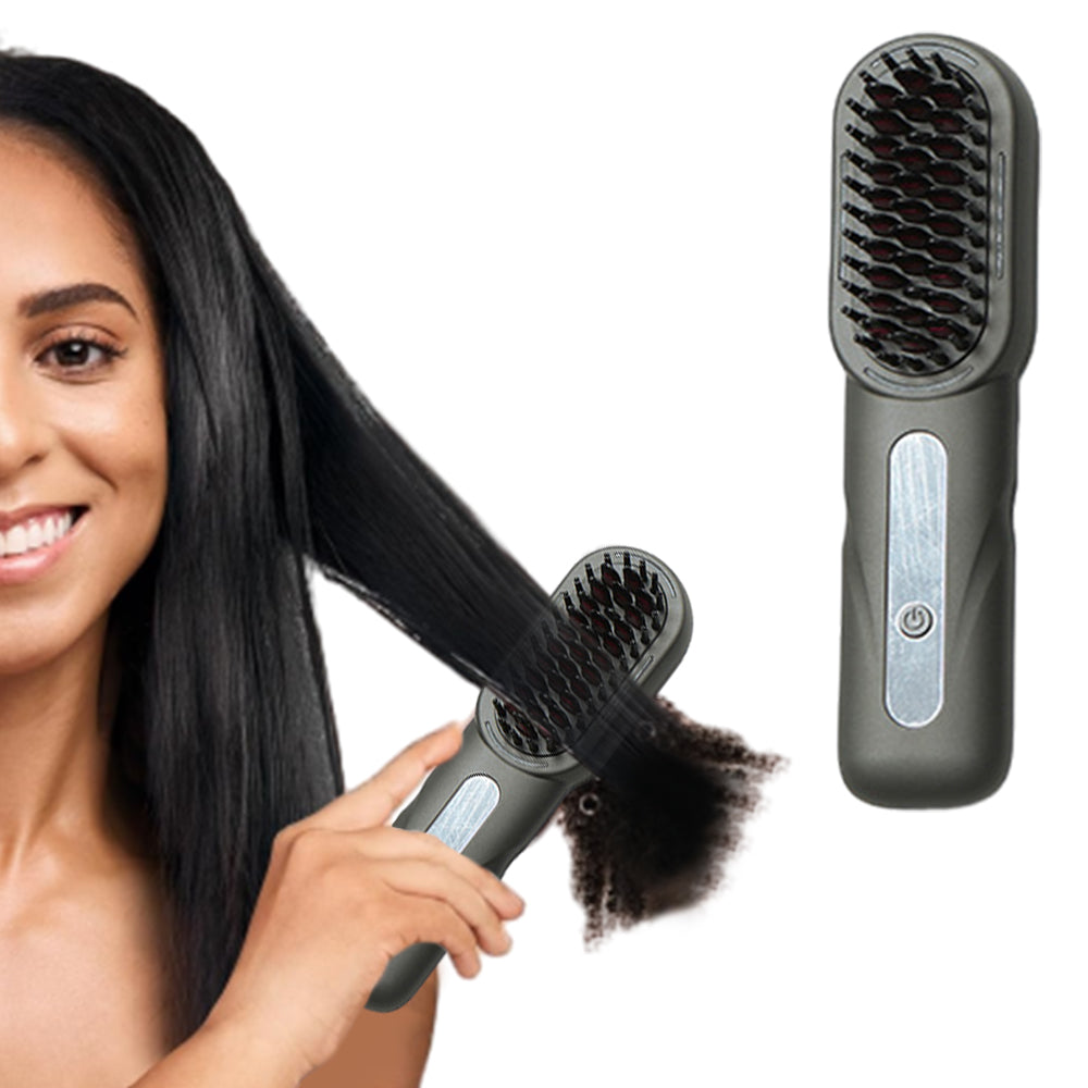 Rechargeable Cordless Hair Straightener Brush with LED Display