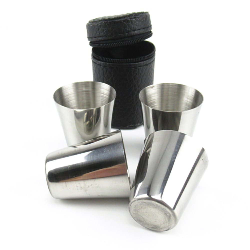 30ml Stainless Steel Shot Cup Set with PU Carry Pouch for Travel
