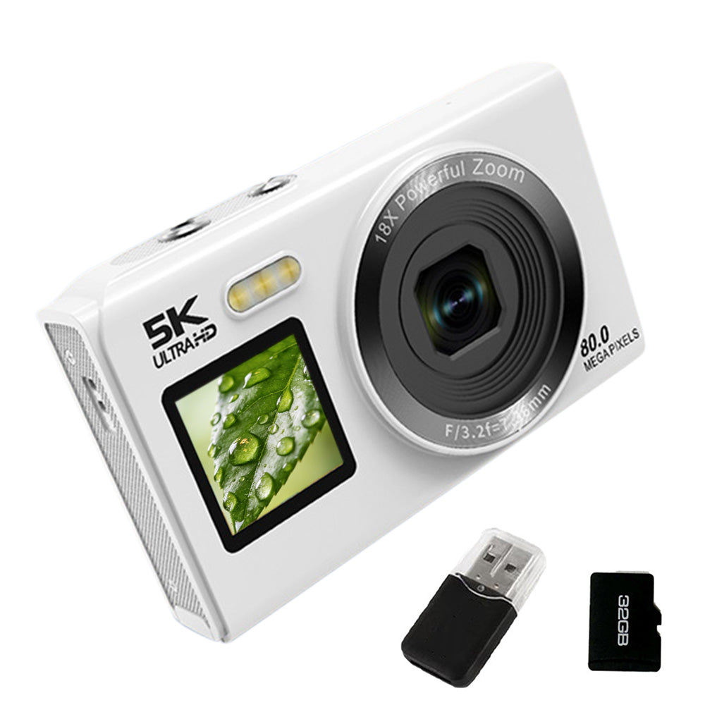 5K HD Dual Screen Digital Camera Point and Shoot Selfie Camera with LED Fill Light