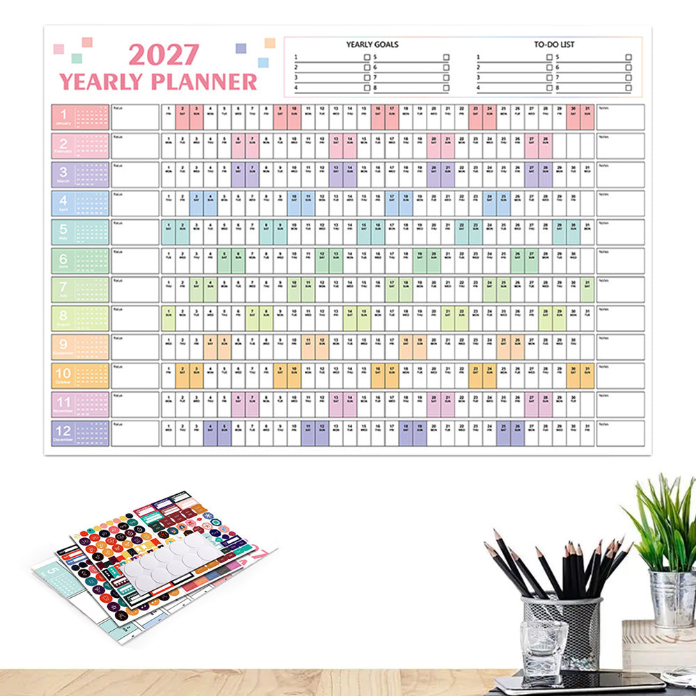 2027 Full Year Wall Calendar for Home Office and School Planning