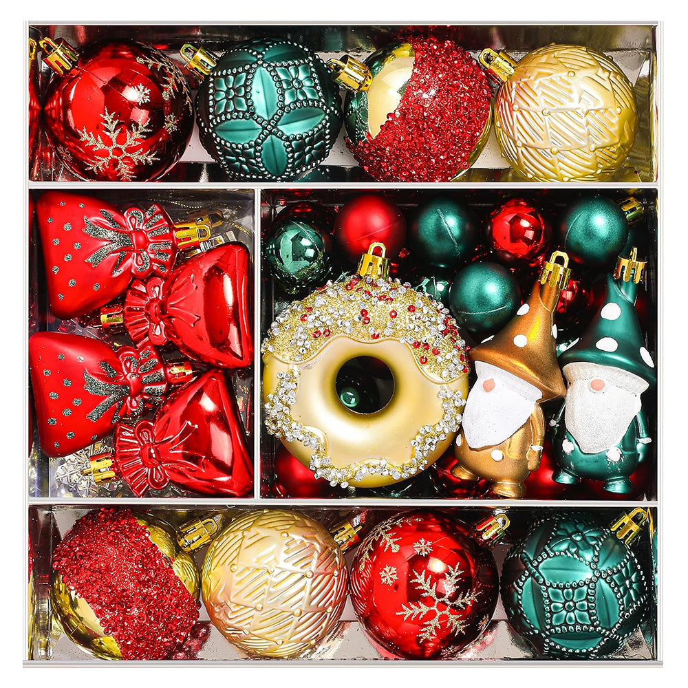 60 Piece Christmas Donut Santa Gnome Ball Hanging Ornament Set