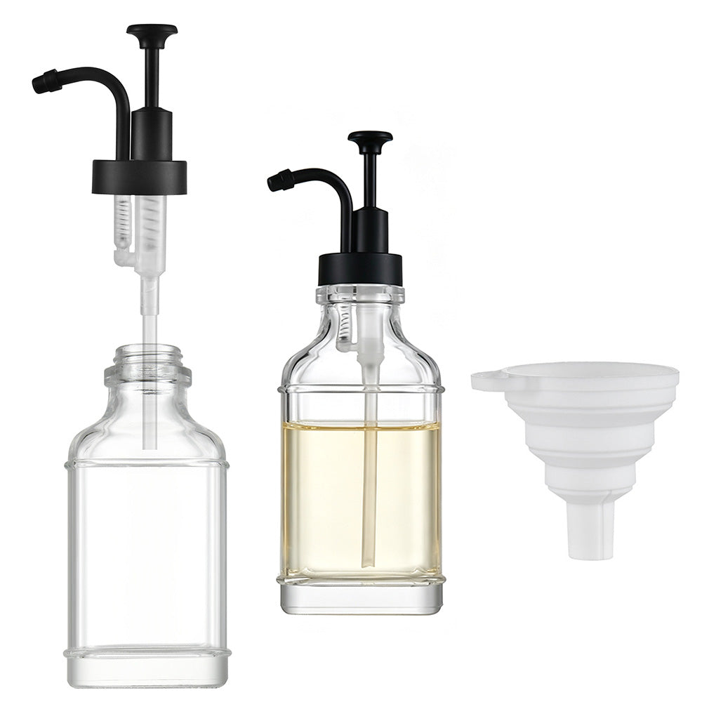 2 Pack 500ml Square Glass Syrup Soap Dispenser Bottles with Funnel