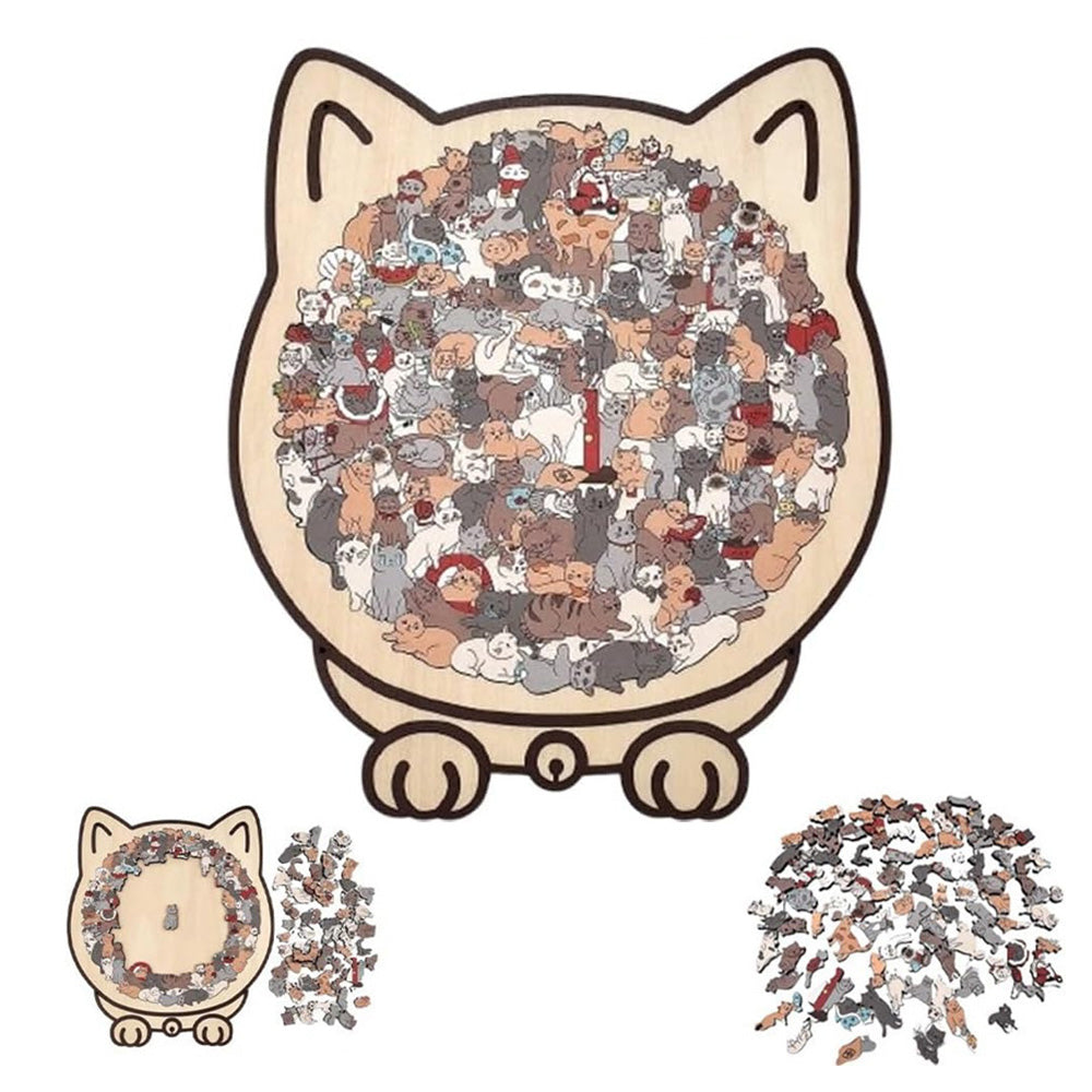135 Pieces Colored Cat Shaped Wooden Jigsaw Puzzle With Stand For Cat Lovers